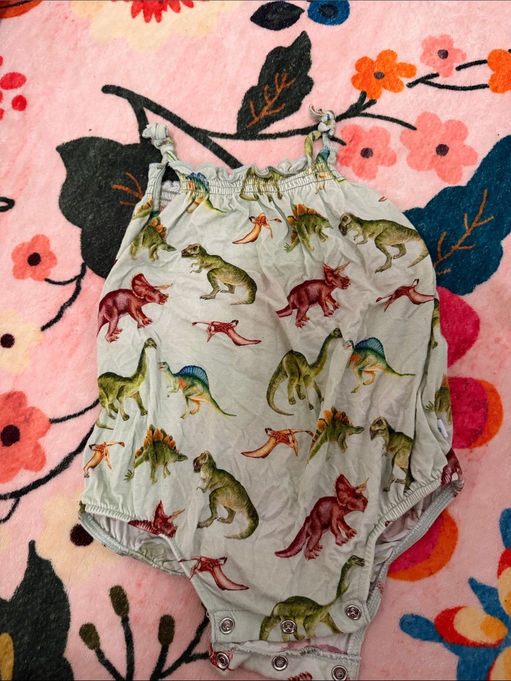 Posh Peanut Pale Green Dinosaur Print One-Piece Bodysuit